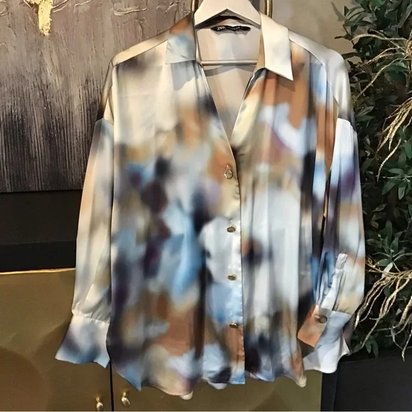 ZARA Multi Color Satin Blouse - Picture 9 of 9